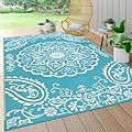 Pauwer Waterproof Outdoor Rug 5x8, Reversible Plastic Straw Patio Camping Rug, Indoor Outdoor RV Mat Carpet for Deck, Camper, Porch, Balcony, Backyard, Picnic, Boho Teal