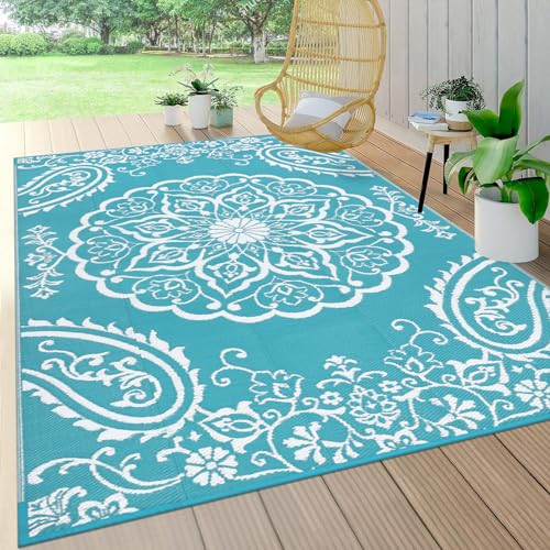 Pauwer Boho Teal Outdoor Rug