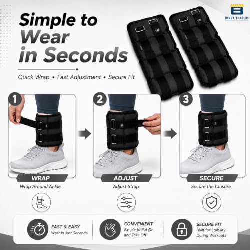 Image of Btag Solid Neoprene Ankle & Wrist Weights (0.750 kg x 2 Pcs) | Adjustable Strap | Unisex Leg & Arm Weight Cuffs for Gym, Workout & Training (Balck)