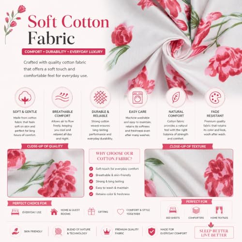 Image of IVAZA Ezyption Cotton Super Soft 240 TC Elastic Fitted All Around Elastic Printed King Size Double Bed Bedsheet with 2 Pillow Cover 72 inch X 78 inch3 White Green