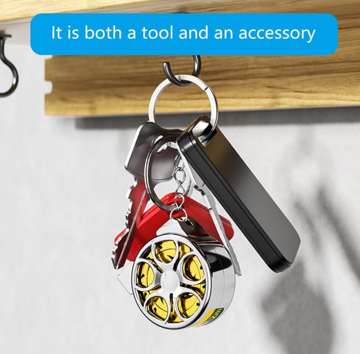 Mini Wheeled Retractable Measuring Tape Keychain with Centimeter Scale, Stainless Steel Measuring Tool (Gold)