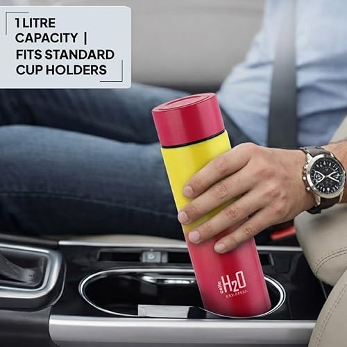 Image of CELLO H2O Luma Stainless Steel Water Bottle For Office Use 1000ml, Yellow Pink | Single Wall Freezer & Fridge Safe Lightweight & Stylish Leakproof Rustproof Steel Water Bottle For School Kids & Travel