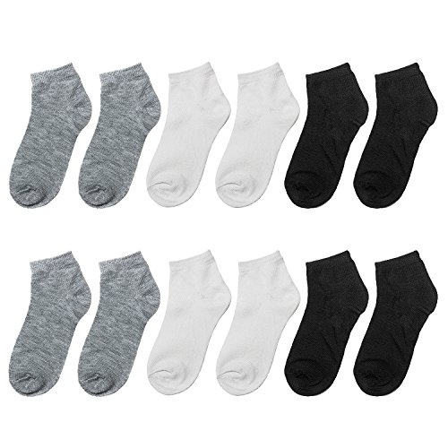 Falari 12 Pairs Boy Toddler Kids Cotton Socks (2-4 Years, Black Grey White)