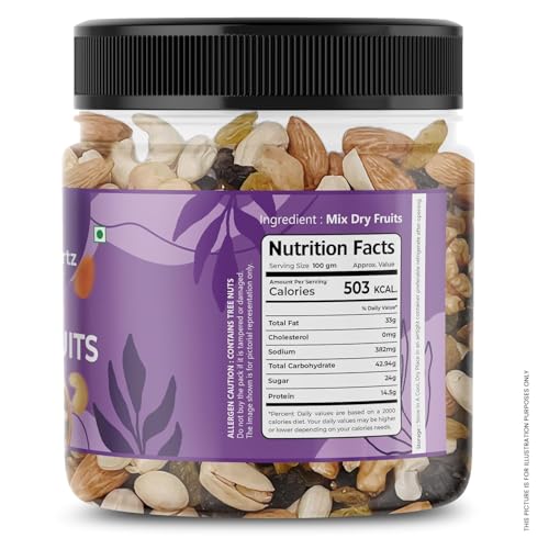 Image of FreshoCartz Mixture of Dried Almonds, Cashew Nuts, Green Raisins, Black Raisins,Walnut Kernels,Apricots,Pistachios | Rich in Nutrients | Dry Fruits Mix - Jar Pack (Mix Dry Fruits, 250g (Pack of 1)