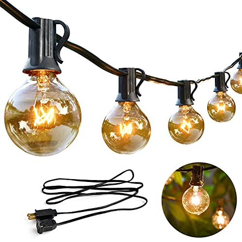 50Feet Outdoor Patio String Light +6FT/1.8M Extension Cable Connectable Globe Lights with 5W 52 Clear Bulbs(2 Spare), UL Listed Backyard Lights for Indoor/Outdoor Decor Festoon Lights, Blac