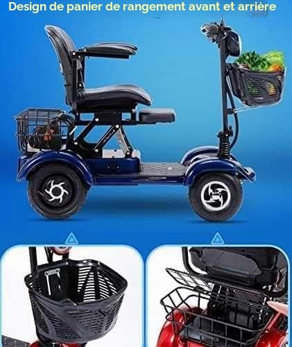 SKORDO Scooter de mobilité électrique 4 roues pliable 2 places 380 W pour personnes âgées et adultes, capacité de 200 kg, 48 V, 20 Ah, portable et pliable, éclairage LED complet