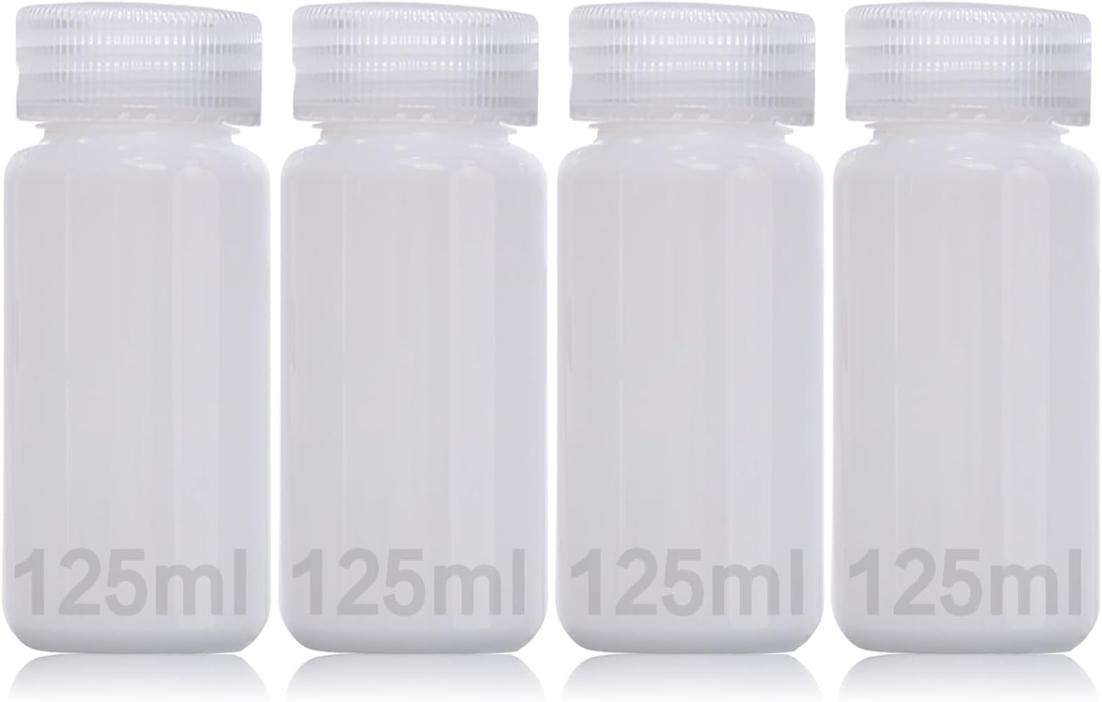 DKBT Set of 4 Empty Wide Mouth Plastic Bottles - 125 ml - Leak-proof - Translucent - Made of High-Density Polyethylene - With Wide Mouth - For Water Samples