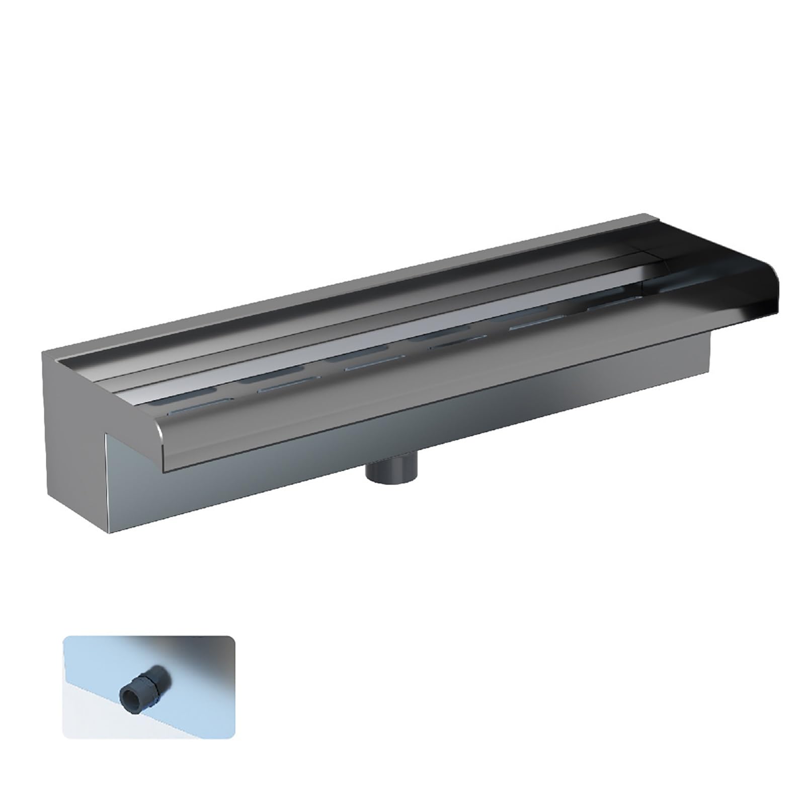 Fontana a cascata in acciaio inossidabile, 80 cm, discesa pura Spillway, caratteristica giardino esterno con piattaforma di flusso ampia e connettore per tubi, materiale durevole 304