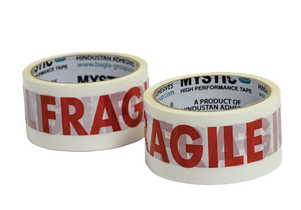 MYSTIC Fragile Printed BOPP Acrylic Handle with care Tape Pack of 2, 48mmX65m, 2 inch width X 65 meter length, 40 Micron, Fragile Printed Tape, Electronic Gadgets, Glassware, and crockery (B0BTP3BXFK) Amazon Price History, Amazon Price Tracker