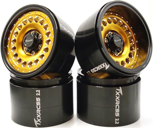 Txxrcss Adjustable 2 Offsets RC 2.2 Beadlock Wheels Rims 1/10 Crawle Car Wheel Aluminum Hub Upgrades for Remote Control SCX10 Capra Wraith Trx4 (4PC) (Black ? gdlden)