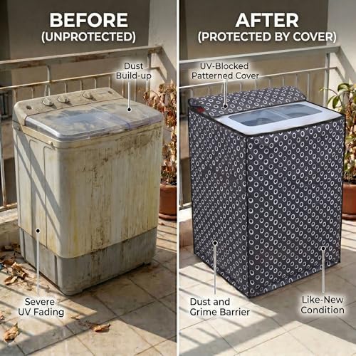 Image of DREAM CARE Waterproof & Dustproof Washing Machine Cover Top Load & Semi Automatic Suitable for 8 kg, 8.2 kg, 8.5 kg (89 x 99 x 55 cms)
