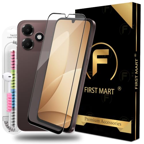 Image of FIRST MART Tempered Glass for Oppo A6c, 9H 0.3 mm Full-Glue Screen Protector with Cable Protector, 3D Edge-to-Edge, HD Clear, Case-Friendly, Black, Pack of 1