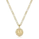 Initial Necklaces for Women, 14K Gold Plated Round Letter Pendant Capital Monogram Necklace Alphabets from A-Z Figaro Chain Jewelry