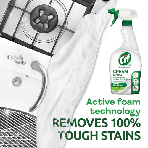 Image of Cif Cleanboost Cream Spray Original Multipurpose Surface Cleaner | 100% Dirt Removal | Tough Stain Cleaning | 650 ML