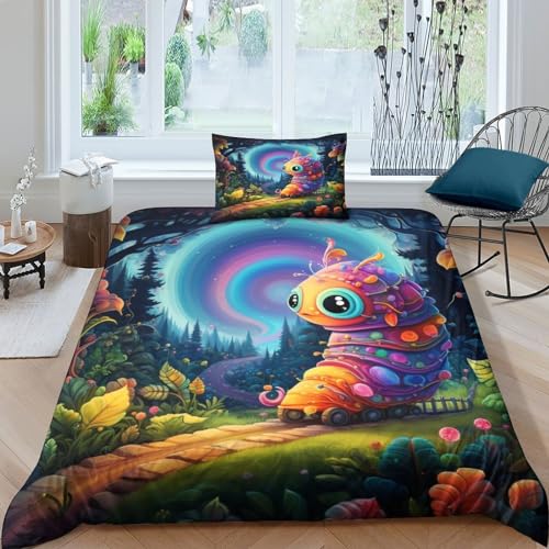BARDYS Bunte Raupe Jungen Mädchen Bettwäsche-Sets 3D-Druck Cute Tiere...