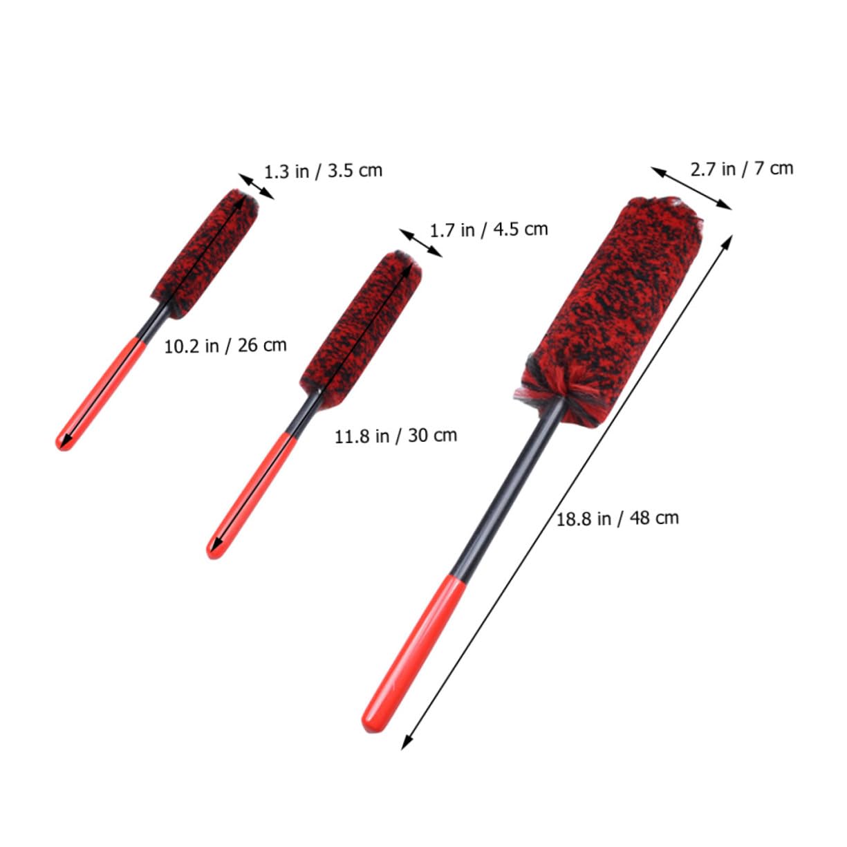 Set 3 Spazzole per Cerchi Auto in Microfibra per Ruote | Manico Ergonomico, Peso Leggero, Fibra e Pom, Set 3 Pezzi per Pneumatici