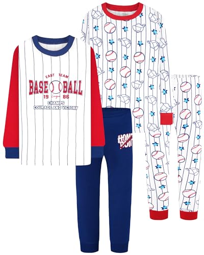 Image of DAUGHTER QUEEN Boys Pajamas 4 Pieces Long Set 100% Cotton Sleepwear Size 18 Months-12 Years
