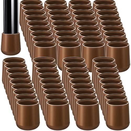 Image of Jetec 144 Pcs Brown Folding Chair Leg Caps, 1 Inch Round Protectors | Heavy-duty Plastic Glides, Non-marring Floor Protectors for Hardwood Tile Floors, Replacement Feet Tips, Round Tube Fit