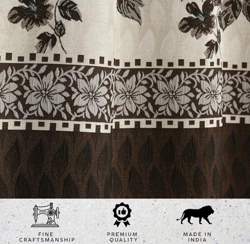 Image of Homefab India Jacquard Jute Curtains Room Darkening - Door 7 feet, Pack of 1 Curtain, Brown Floral