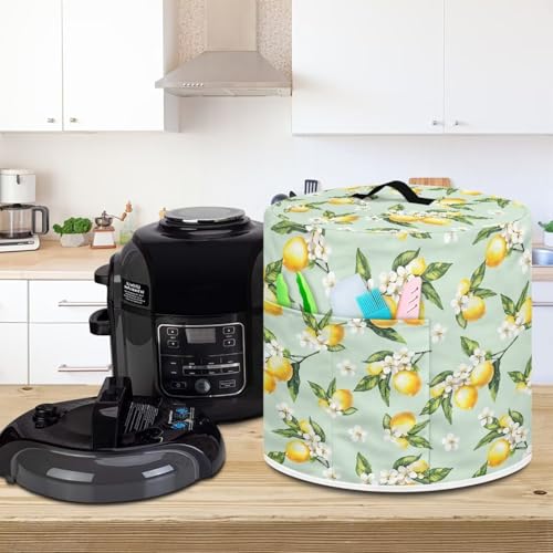 Image of 3-Quart Air Fryer & Rice Cooker Cover - Lemon Design Dust Protector | Handles & Accessory Pockets | Fits Round /Rectangular Appliances | Kitchen Decor