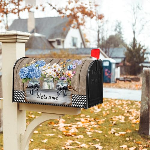 Image of Spring Floral Mailbox Covers Magnetic Standard Size 21 X 25.5 Inch Bird Flower Magnetic Mailbox Cover Wildflowers Mailbox Wraps Post Box Cover Decoration Outdoor Garden Home Yard Outside