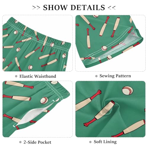 ALAZA Baseball Stylish Green Pajama Shorts Elastic Waist Casual Sleep Shorts with Pockets Size 6-143