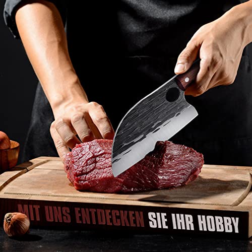 SMITH CHU Hackmesser Serbisches Metzgermesser Handgeschmiedetes Kochmesser Küchenmesser...