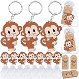 Elecrainbow 60 Pack Monkey Party Favors Include 20 Monkey Keychains, 20 Thank You Tags, 20 Gift Bags for Safari Party, Jungle Baby Shower, Zoo Animal Themed Kids Birthday, Wild ONE First Birthday