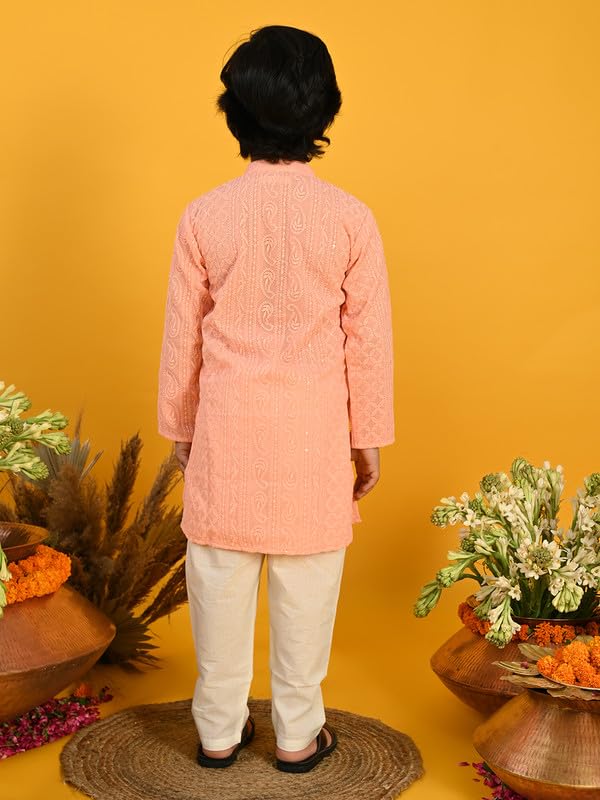 Image of Saka Designs Boy's Embroidered Kurta & Pyjamas - Red