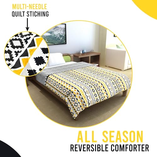 Image of Divine Casa Everyday Use 150 GSM Reversible Comforter for Double Bed | Lightweight & Breathable Blanket | Size 254 x 230 cm | Abstract | Mustard Mint