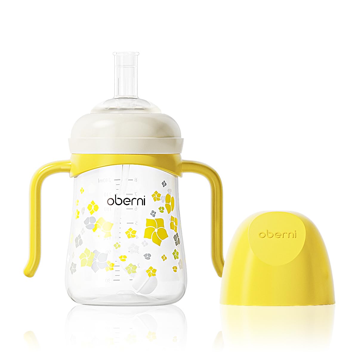 Oberni Trinklernbecher auslaufsicherer für Kleinkind ab 6 Monaten, BPA frei Trinkflasche mit Griffe, 240ml-Schnabeltasse-Trainerbecher-Wasserflasche-Baby Sippy Cup, Gelb