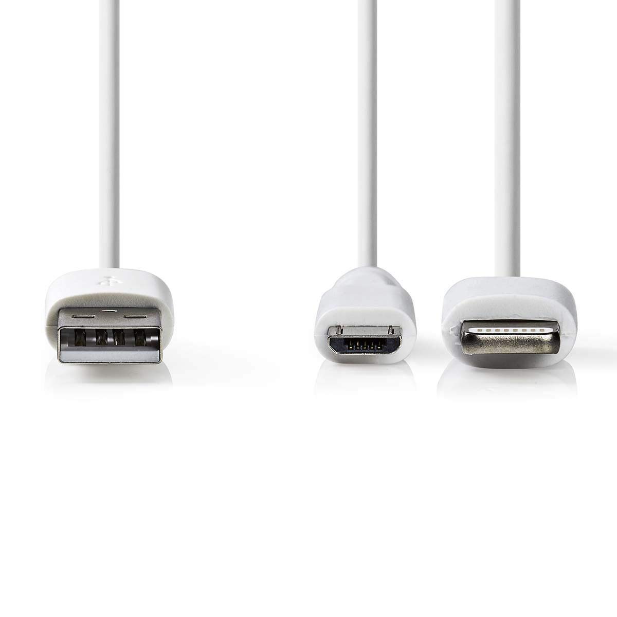 Nedis 2-in-1 Sync and Charge Cable, USB A Male - Micro B Male/Apple 8-pin Lightning Male, 1.0 m, White