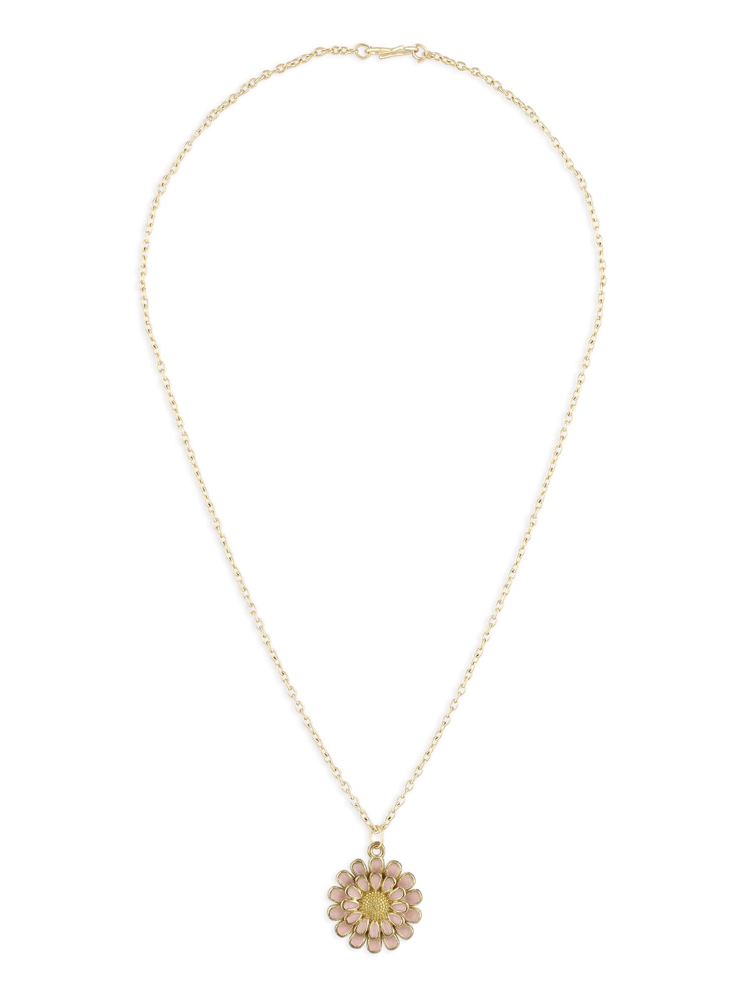 ZAVERI PEARLSPink & Yellow Enamelled Daisy Flower Contemporary Pendant & Chain For Women-ZPFK16793