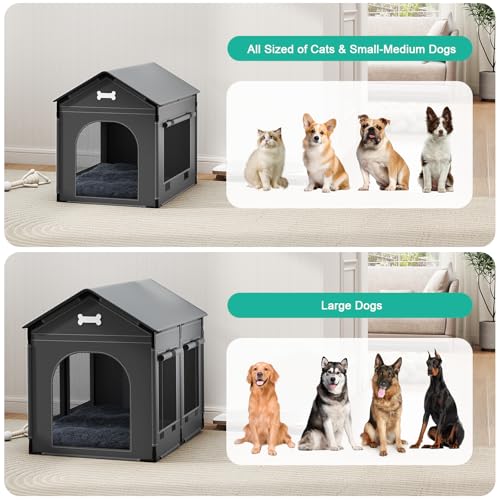 XL Dog House Indoor Dog Kennel Bed Mat with Cushion for Small Medium Large Dogs Cats, Winter Warm Cat Nest Puppy Cave Sofa Pet Products Easy Assembly - Image 4