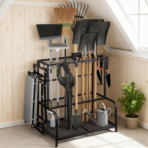hotqueen 3 Tier Garden Tool Organizer, Yard Tool Tower Rack for Garage Organization and Storage...