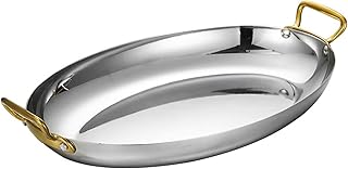Oval Spanish Paella Pan - Stainless Steel Seafood Lobster Plate Non Stick Uncoated with Dual Handle for Homes Or Restaurants (Silver,30cm)