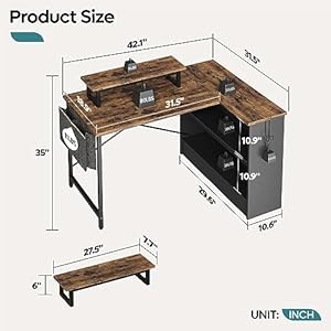 Bestiersmalllshapeddeskwithledlights42reversiblecomputerdeskwithopenstoragecabinetmonitorstandcornerdeskwithsidestoragebagforhomeofficebedroomrusticbrown Urban Country Home Decor Bestier small l shaped desk with led lights 42 reversible computer desk with open storage cabinet monitor stand corner desk with side storage bag for home office bedroom rustic brown urban country home decor