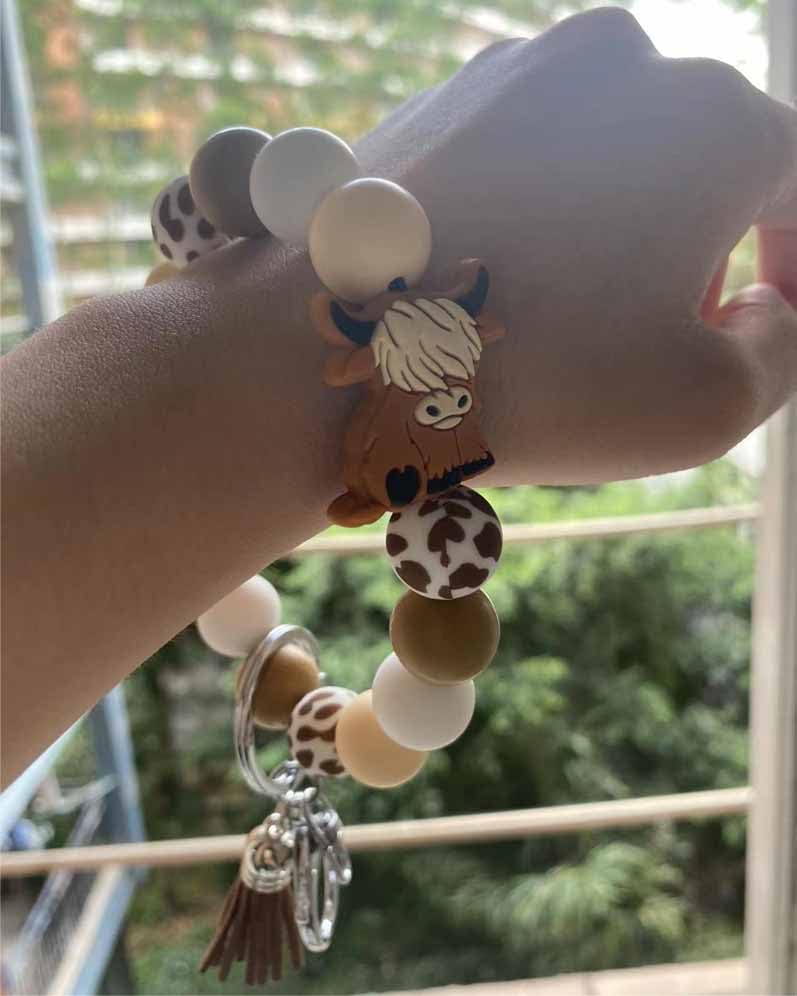 Miniatura 3 de Cow Silicone Keychain Wristlet Cow Gifts for Women Girls Cow Keychain Bracelet (coffee)