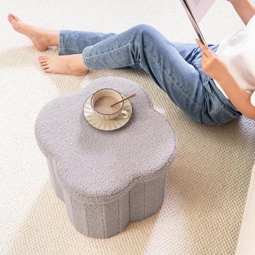 Image of B FSOBEIIALEO Storage Ottoman Cube, 15 inch Flower Shaped Ottomans, Grey