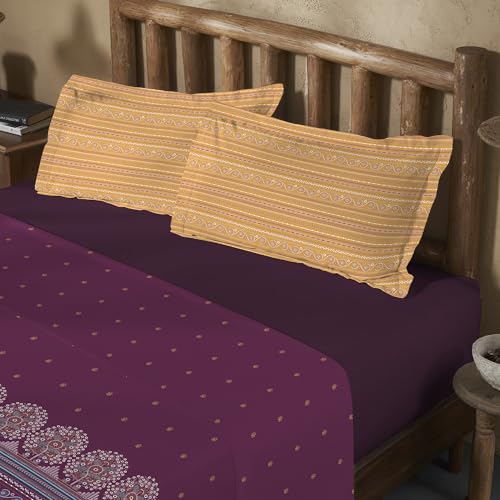 Image of MYTRIDENT Sanskriti Cotton Bedsheet for Double Bed, Gifting Collection King Size - Rogan Art Plum