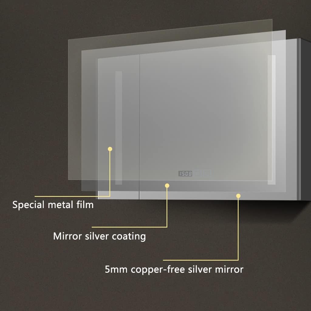 Bathroom Cabinet,Smart Bathroom Wall-Mounted Bathroom Mirror Shelf, Separate Storage Space,Black-88 * 65 * 12cm