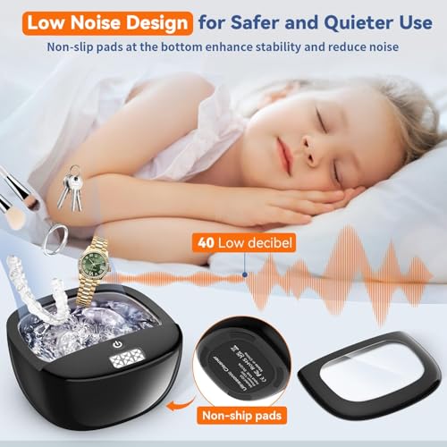 Image of Ultrasonic Retainer Cleaner Machine, 45kHz Dental Cleaning Pod for Dentures, Aligners, Night Guards & Jewelry, 130ML Denture Cleaner 2 Timed Modes & Travel Design