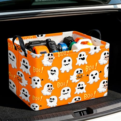 Image of CLOCOR Rectangular Storage Basket Empty,Gift Basket,Room Decor(Yellow Ghosts Halloween)