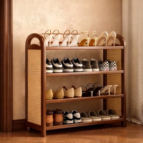 Schuhregal aus Bambus mit 4 Ebenen, freistehend, Holzaufbewahrung mit...