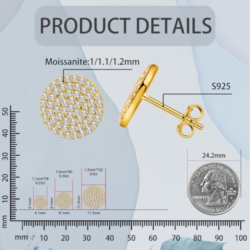 S925 Round VVS Synthetic Moissanite Stunning Iced Out Circle Shape Stud Earrings Jewelry Perfect Birthday Mother’s Day Gift for Men Women Silver Earrings Golden Earrings Wedding Set2
