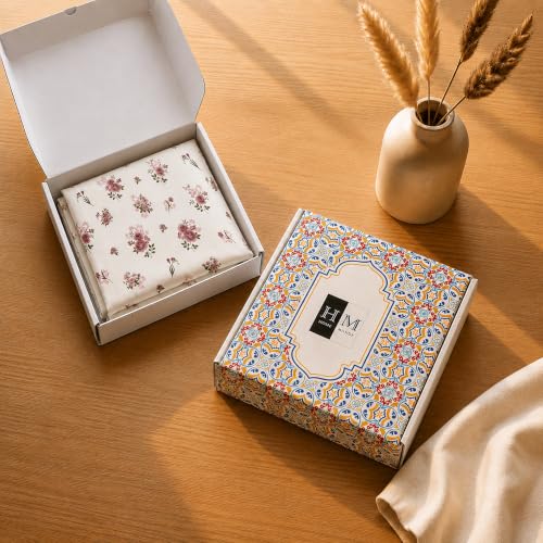 Image of HOMEMONDE King Size Elastic Bedsheet, 100% Pure Cotton Fitted Bedsheet with Two Pillow Covers |186 TC |Premium Gift Box Included (78 x 72 Inches Up to 8-Inch Mattress, Blush Garden)