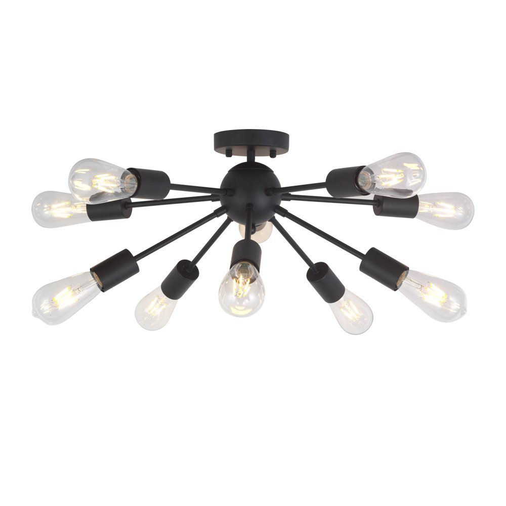 10-Light Sputnik Chandelier Black Mid Century Modern Ceiling Light Vintage Industrial Starburst Chandelier for Kitchen Living Room Dining Room Hallway Entryway by BONLICHT