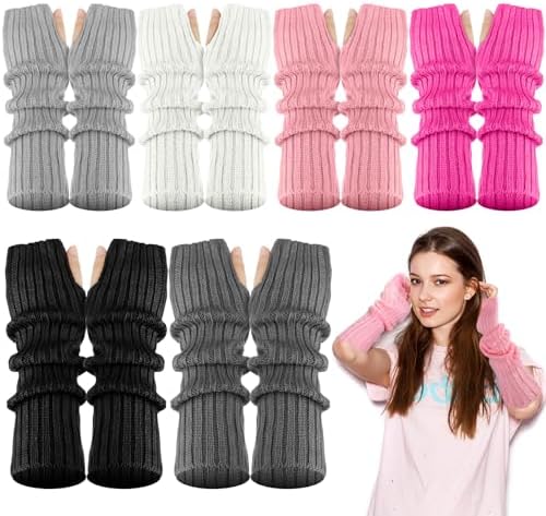 6 Pairs Arm Warmers Kawaii Arm Sleeves Cute Y2k Harajuku Japanese Style Long Fingerless Gloves Arm Covers for Women Girls Lolita Costume School, 6 Colors