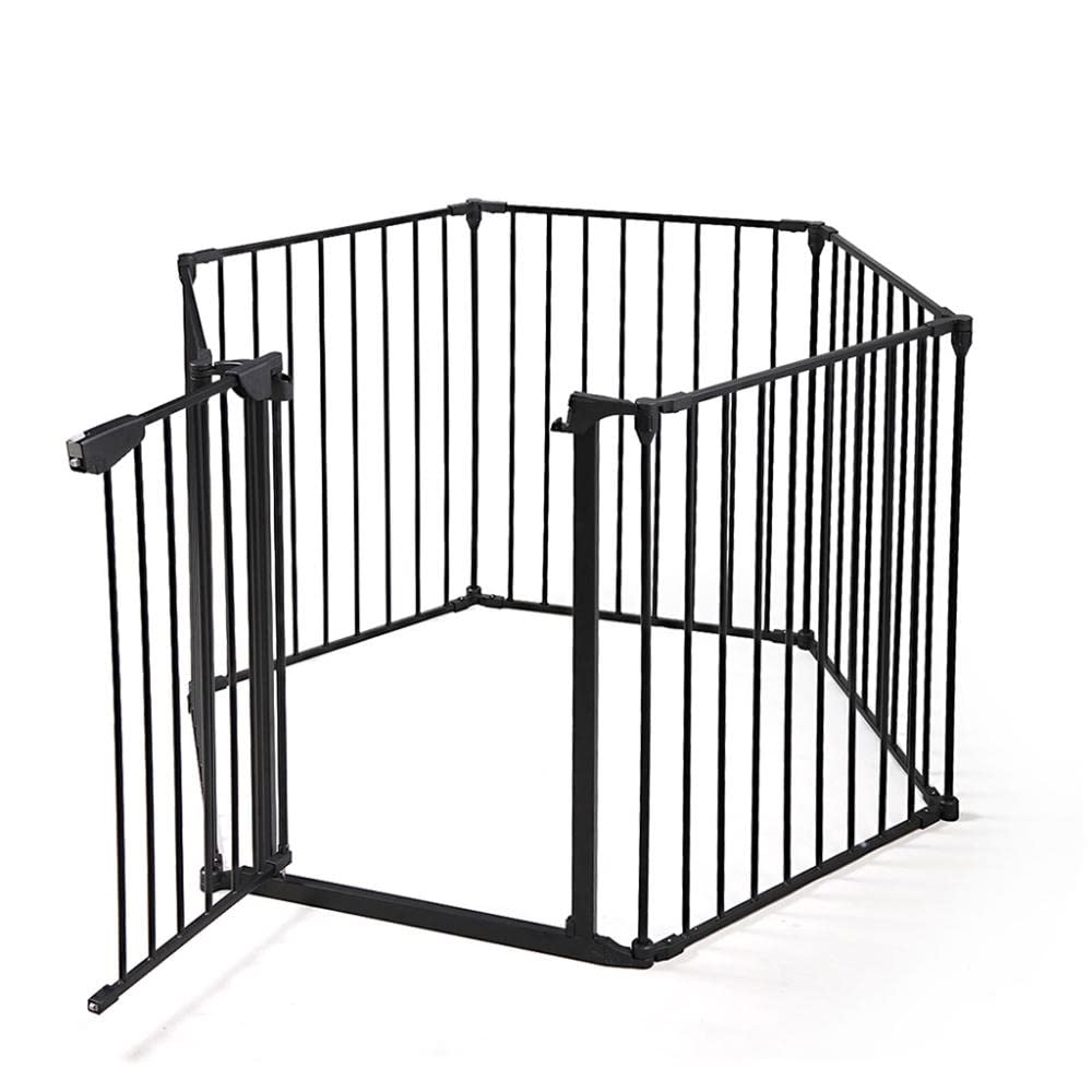 Cancelletto di Protezione per Camino in Acciaio Nero Recinzione Stufa 6 pezzi, Modular Cancelletto Sicurezza Scale, Camini e Grandi Vani, Grata Pieghevole 370, Altezza 74