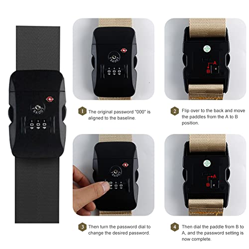 Veki Cross Luggage Straps Set TSA Approved with Lock Adjustable Travel Suitcase Belts Suitcase Tags with Name ID Card Packing Straps for Suitcases Strap Travel Accessories (Black*2pcs)4